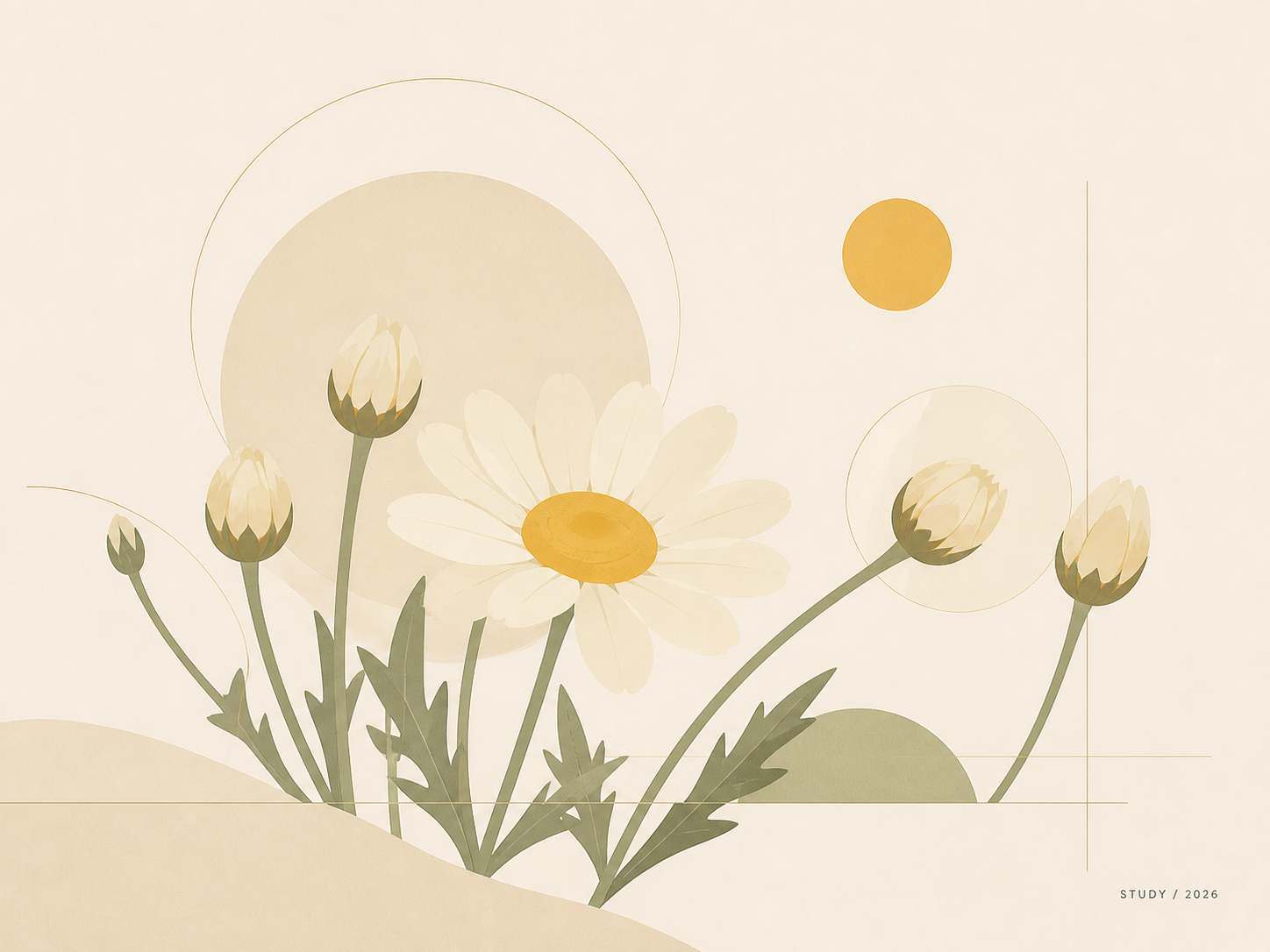 デイジーの花を描いたやわらかな色合いのイメージイラスト